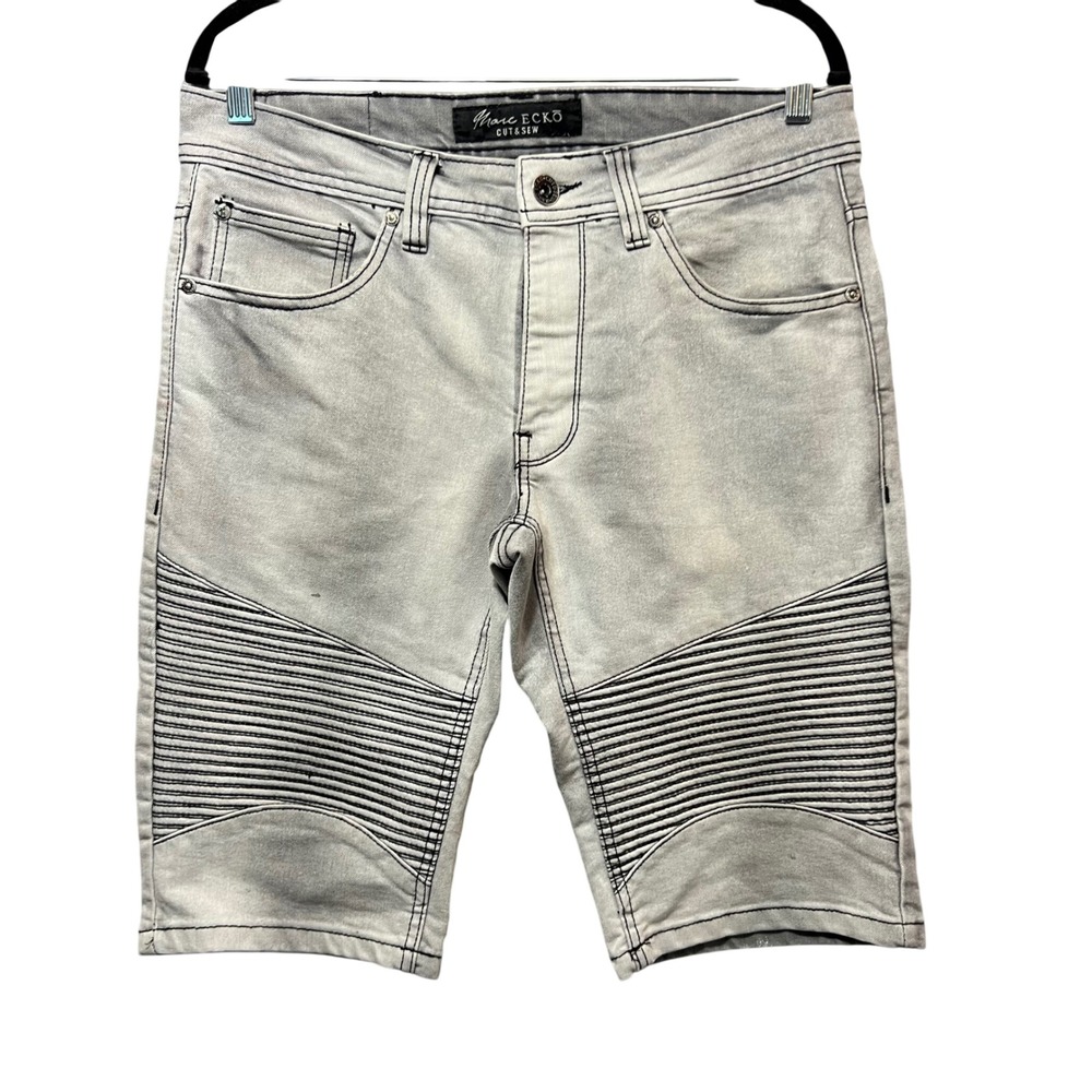 Marc Ecko Cut &‎ Sew Gray Denim Moto Biker Shorts Mens Size 32